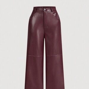 Burgundy Faux Leather Straight Leg Pant